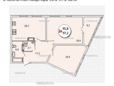 2-комнатные квартиры от 83.2 до 97.2 м² в МФК "Новосити"