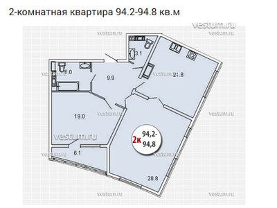 2-комнатная квартира 95 м² в МФК "Новосити", корпус "Башня"
