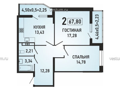 2-комнатная квартира 67.8 м²