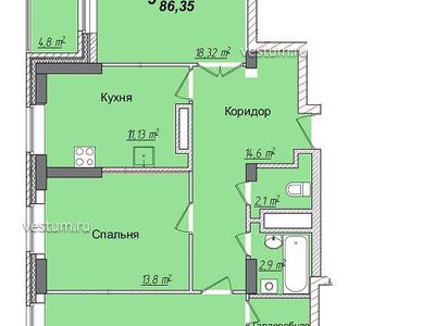 3-комнатная квартира 86 м² в ЖК "Приокский"