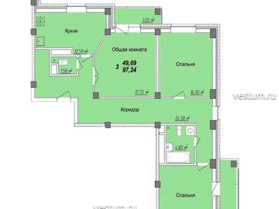3-комнатная квартира 97 м² в ЖК "Приокский"