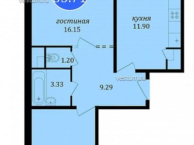 2-комнатная квартира 56 м²