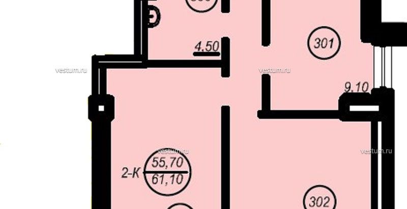 2-комнатная квартира 61 м²