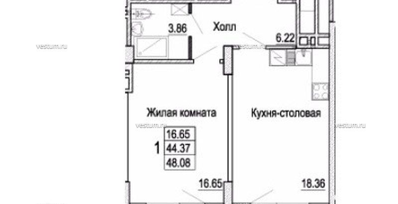 2-комнатная квартира 52.5 м²