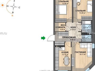 3-комнатная квартира 79 м² в ЖК "Апельсин", очередь 6