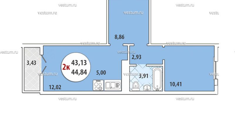 2-комнатная квартира 45 м² в ЖК "Горгиппия", очередь 2, литер 61/7