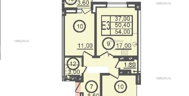 2-комнатная квартира 54 м²