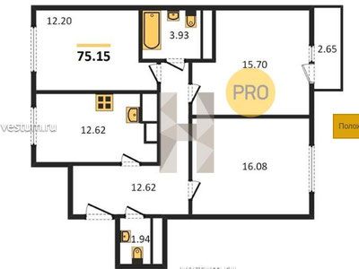 3-комнатные апартаменты 75.17 м² в ЖК "Октава"