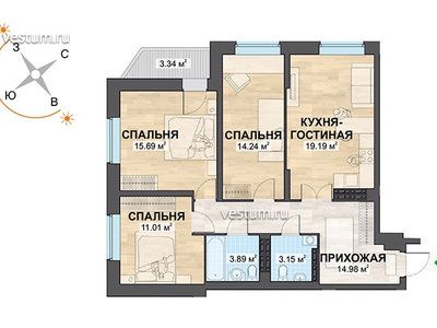 3-комнатная квартира 86 м² в ЖК "Ударник"