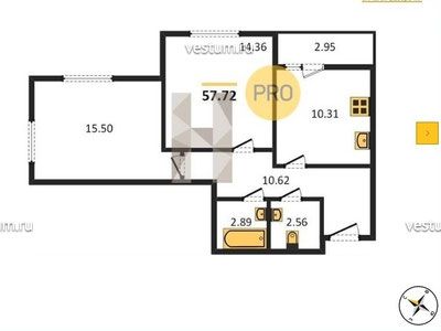 2-комнатная квартира 57.72 м² в ЖК "Рябиновый квартал"