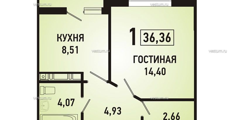 1-комнатная квартира 37 м² в ЖК "Губернский", литер 241/8