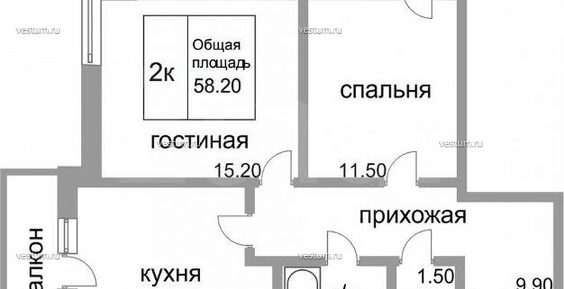 2-комнатная квартира 57 м² в ЖК "Достоевский", литер 31/2