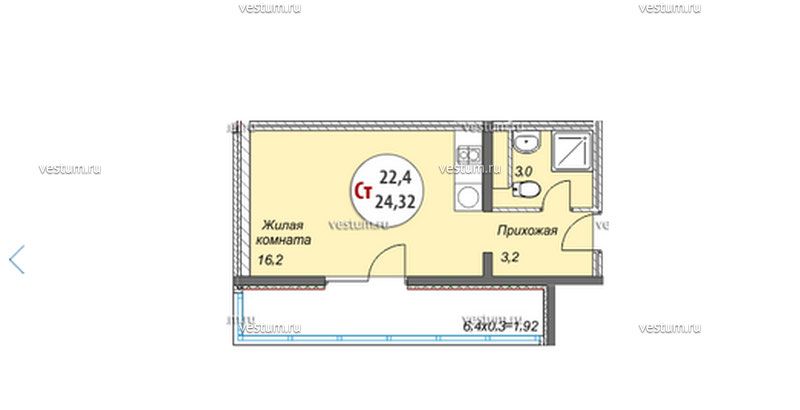 1-комнатная квартира 41.29 м² в ЖК "Триумф", секция 3 планировка квартиры1/6