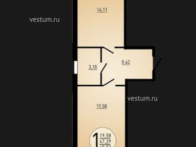 2-комнатная квартира 50 м² в ЖК "Центральный", литер 1