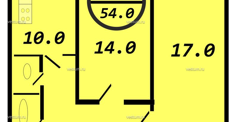 2-комнатная квартира 54 м²1/10