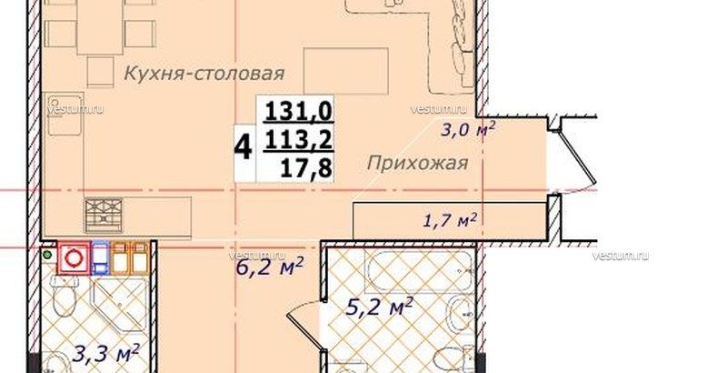 Многокомнатная квартира 131 м² в ЖК "Лазурный-2"1/8