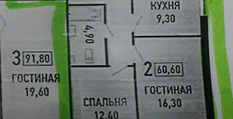 2-комнатная квартира 60.6 м² в ЖК "Губернский", литер 61/10