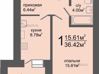 1-комнатная квартира 36.42 м²