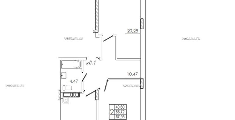 2-комнатная квартира 67.95 м² в ЖК "Ривьера", литер 101/18