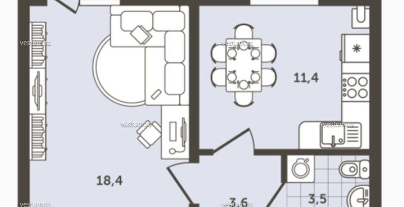 1-комнатная квартира 36.9 м² в ЖК "Парковый", очередь 3, литер 241/7