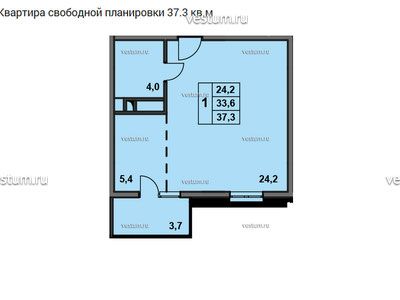 1-комнатная квартира 37 м² в ЖК "Времена года", квартал "Лето"