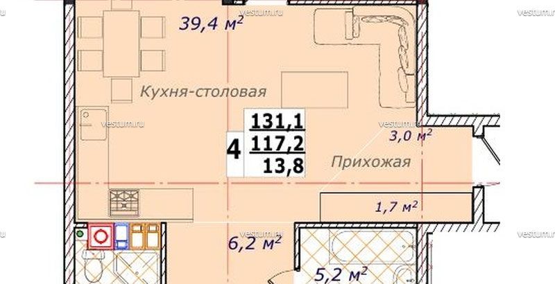 3-комнатная квартира 131.1 м² в ЖК "Лазурный-2"1/7