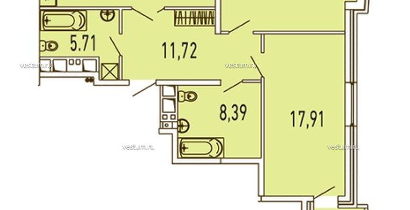 3-комнатная квартира 122.65 м²1/2