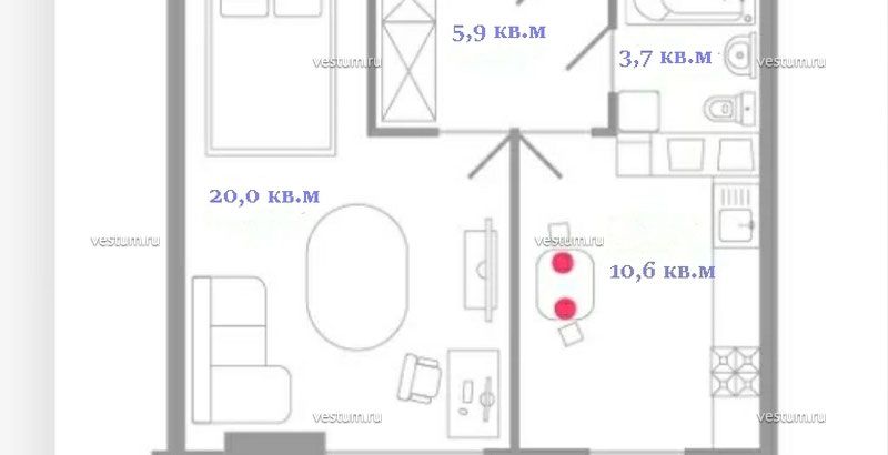 1-комнатная квартира 40.2 м²1/9