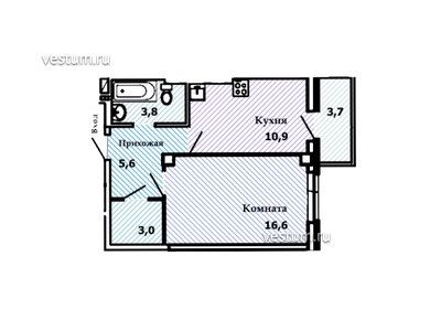 1-комнатная квартира 41 м² Комфортная планировка в современном комплексе "Сокол на Оганова"