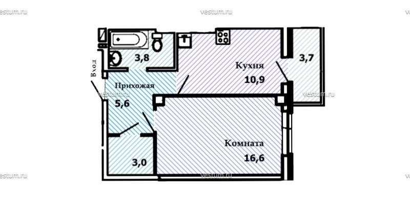 1-комнатная квартира 41 м² Комфортная планировка в современном комплексе "Сокол на Оганова"1/3