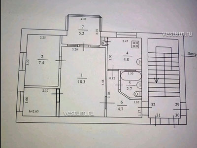 2-комнатная квартира 44 м²