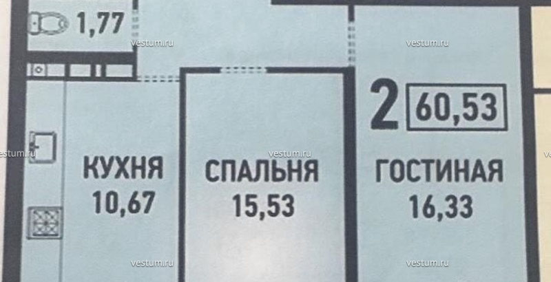 2-комнатная квартира 60.53 м² в ЖК "Губернский", литер 191/14