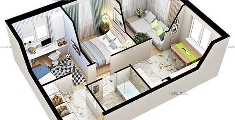2-комнатная квартира 56.64 м² в ЖК "Семейный" Дизайн проект1/17