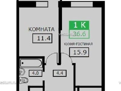 1-комнатная квартира 36.6 м² в ЖК "Губернский"