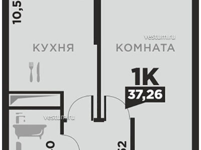 1-комнатная квартира 37.26 м² в ЖК "На Красных партизан, 2"