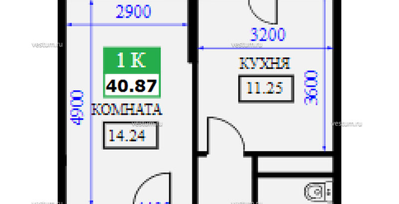 1-комнатная квартира 40.87 м² в ЖК "Крылья"1/6