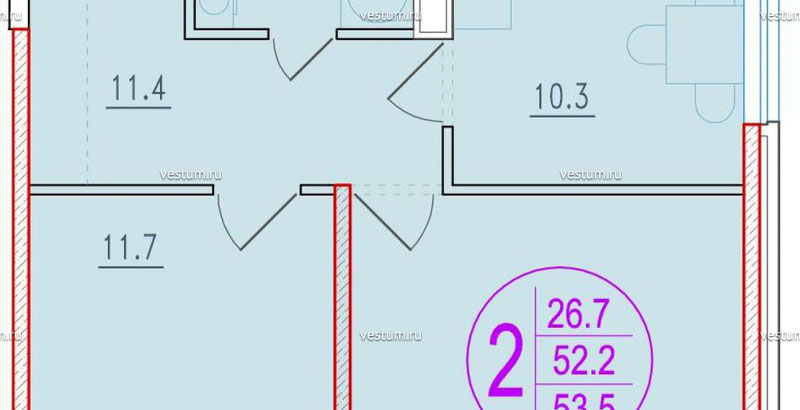 2-комнатная квартира 53.5 м² в ЖК "Спортивная деревня"1/7