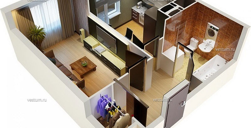 1-комнатная квартира 37.79 м² в ЖК "Семейный" Дизайн проект1/16