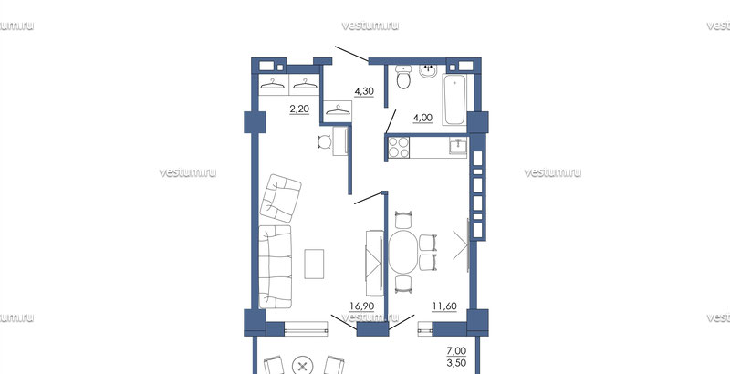 1-комнатная квартира 40 м²