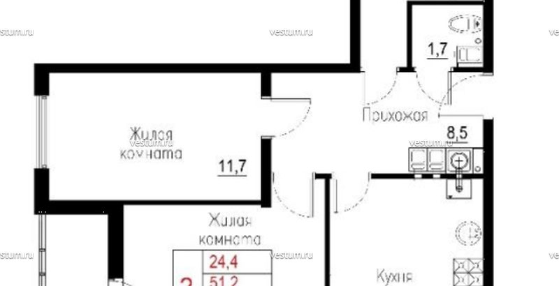 2-комнатная квартира 54.9 м² в ЖК "Московский"1/22