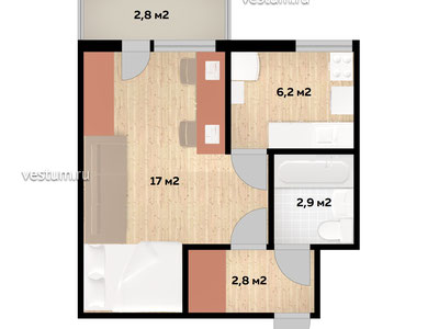 1-комнатная квартира 30 м²