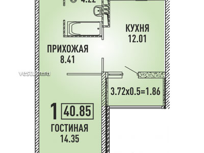 1-комнатная квартира 41 м² в ЖК "Губернский", литер 8