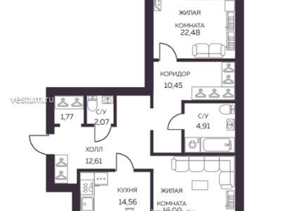 2-комнатная квартира 86.4 м²